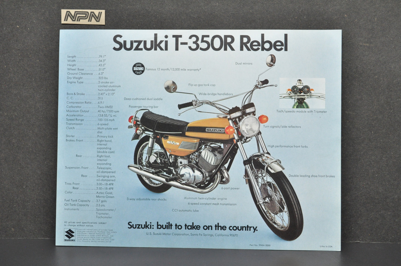 Vintage NOS 1971 Suzuki T500 R Titan T350 R Rebel Brochure OEM Dealer Specs