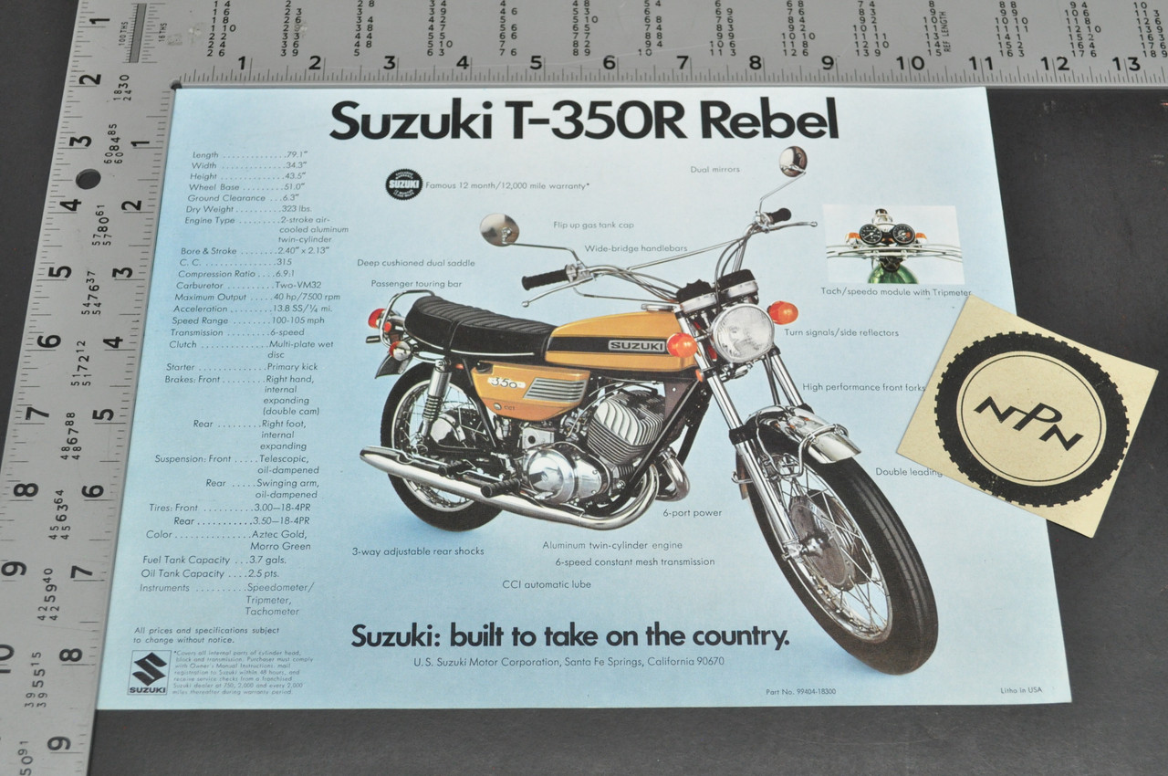 Vintage NOS 1971 Suzuki T500 R Titan T350 R Rebel Brochure OEM Dealer Specs