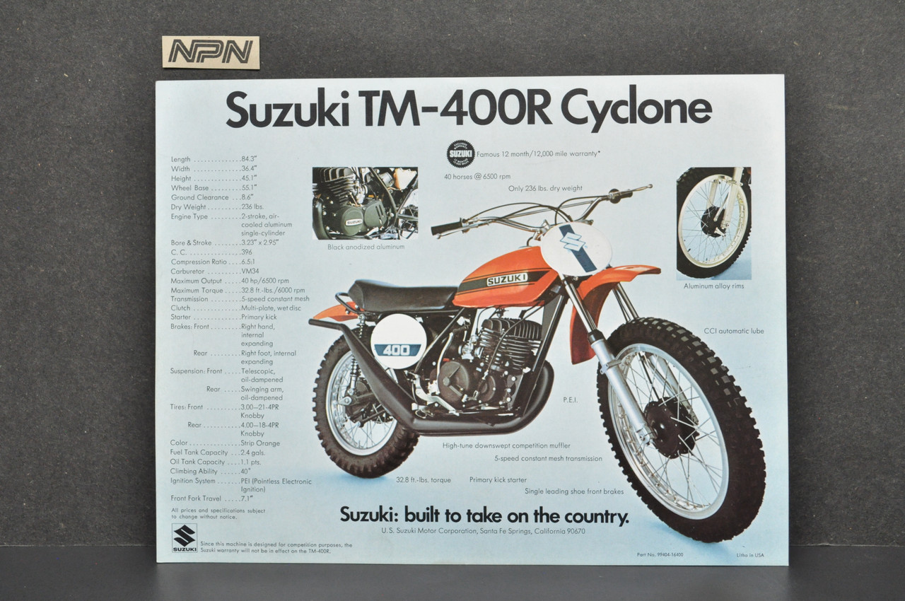 Vintage NOS 1971 Suzuki TM400 R Cyclone TS250 R Savage Brochure OEM Dealer Specs