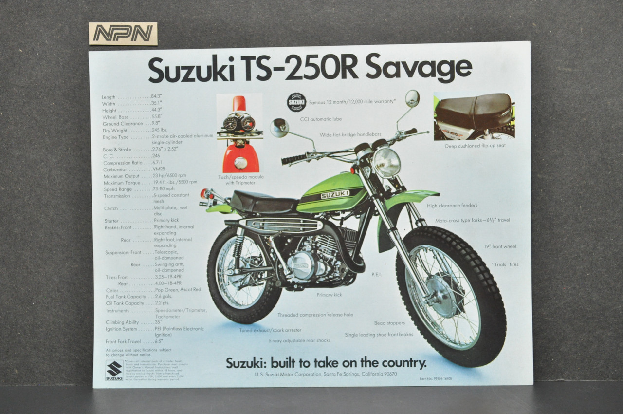 Vintage NOS 1971 Suzuki TM400 R Cyclone TS250 R Savage Brochure OEM Dealer Specs