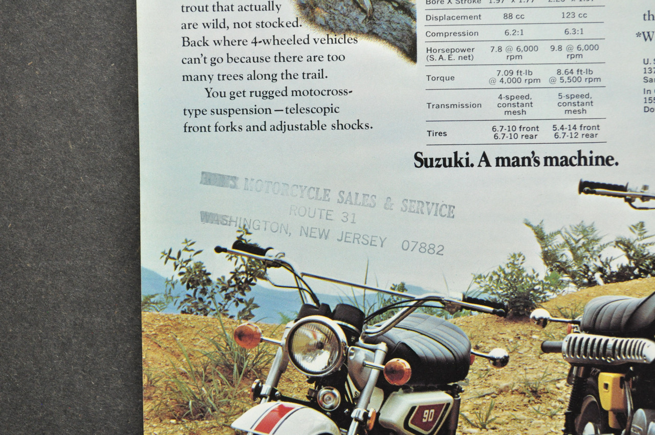 VTG 1970s Suzuki Motorcycle Brochure TS125 TS185 TS250 TS400 RV90 RV125 TS100