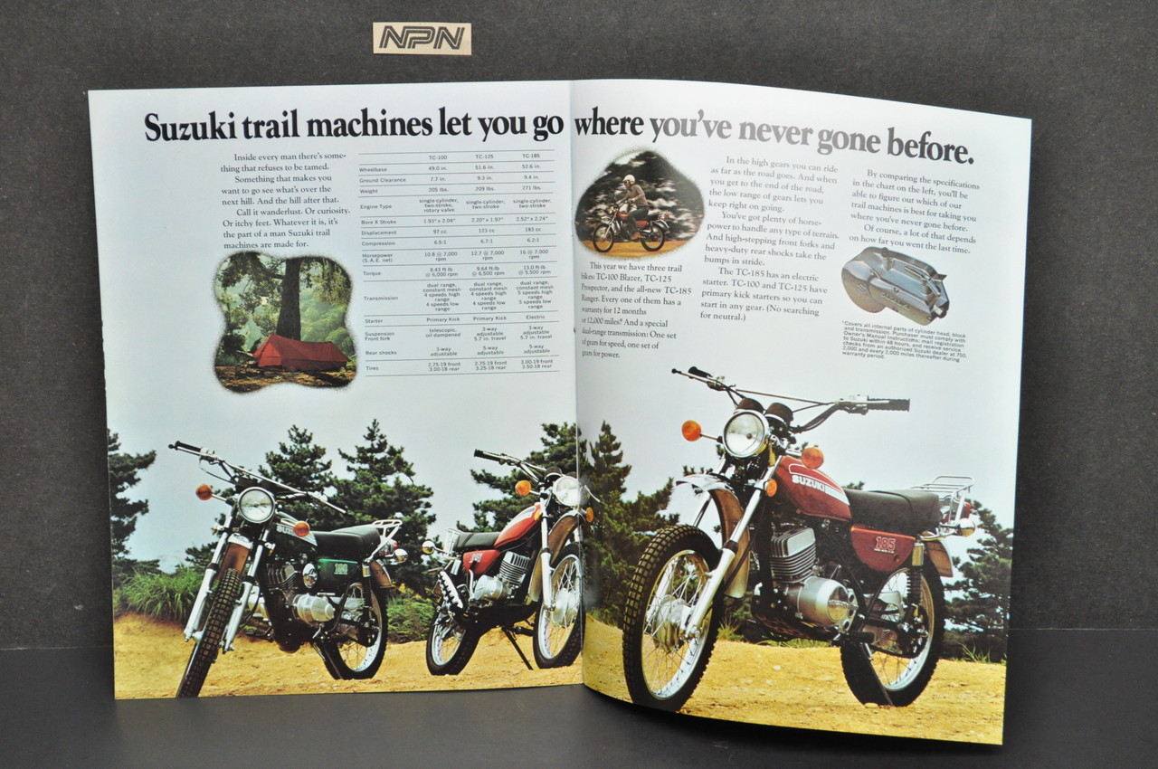 VTG 1970s Suzuki Motorcycle Brochure TS125 TS185 TS250 TS400 RV90 RV125 TS100