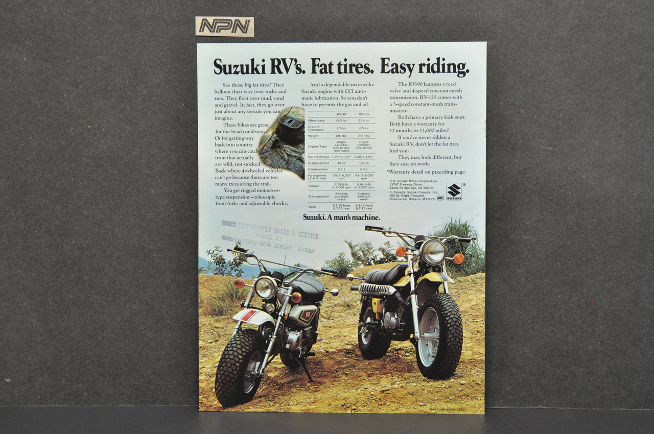 VTG 1970s Suzuki Motorcycle Brochure TS125 TS185 TS250 TS400 RV90 RV125 TS100