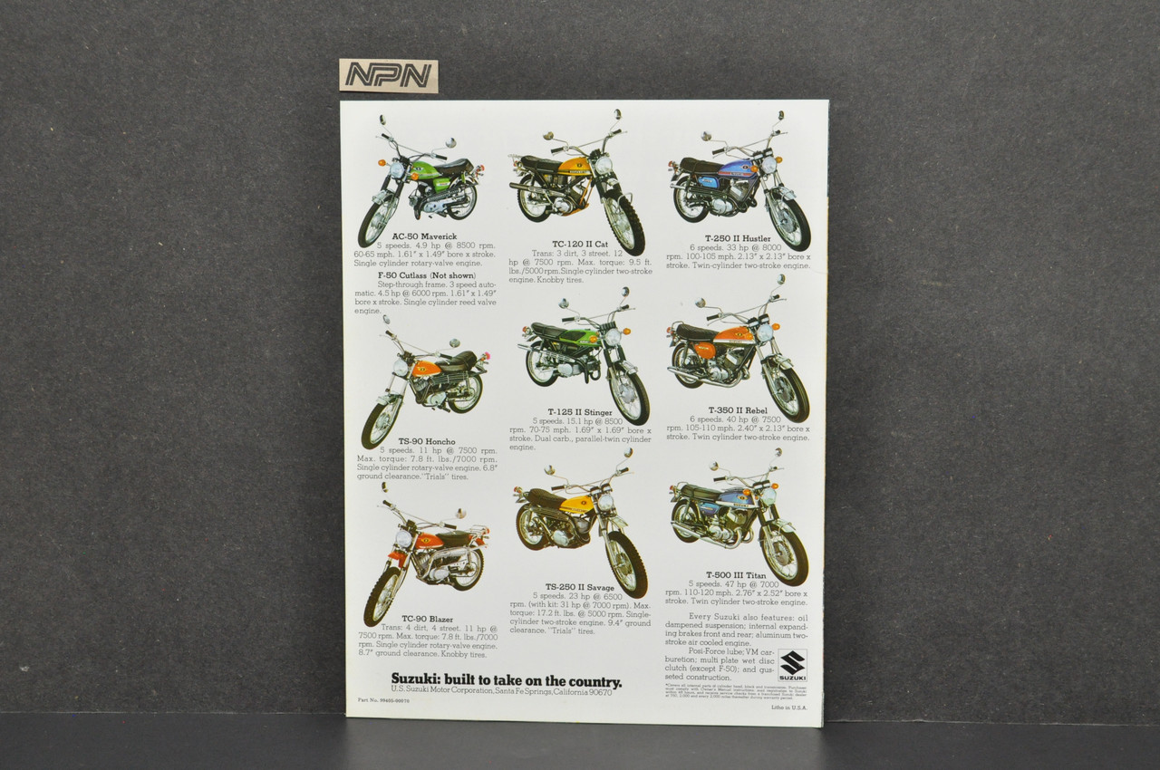 VTG 1970 Suzuki Motorcycle Brochure AC50 TC120 T250II T350II T500III TS90 TC90
