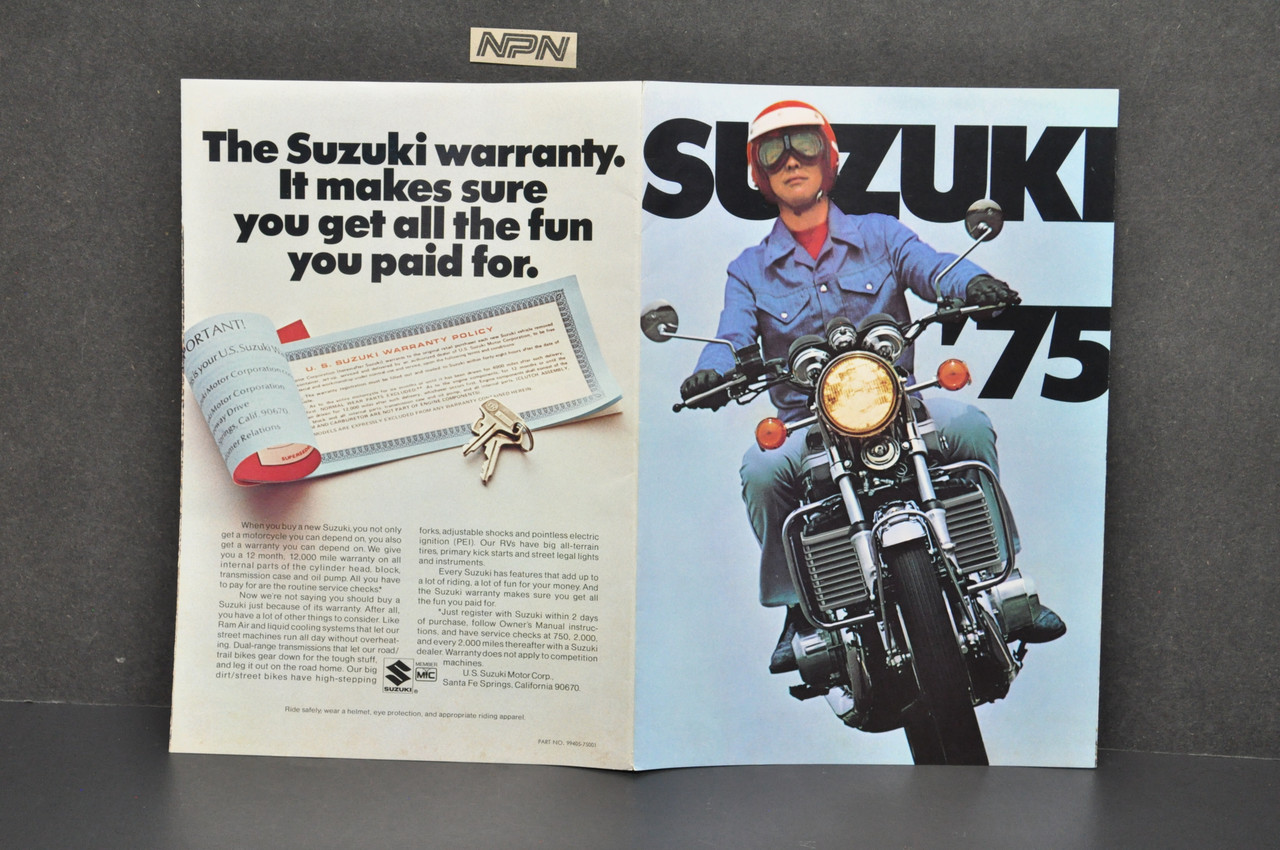 VTG 1975 Suzuki Motorcycle Full Line Brochure GT750 TM75 TM100 TC100 TS75 GT185