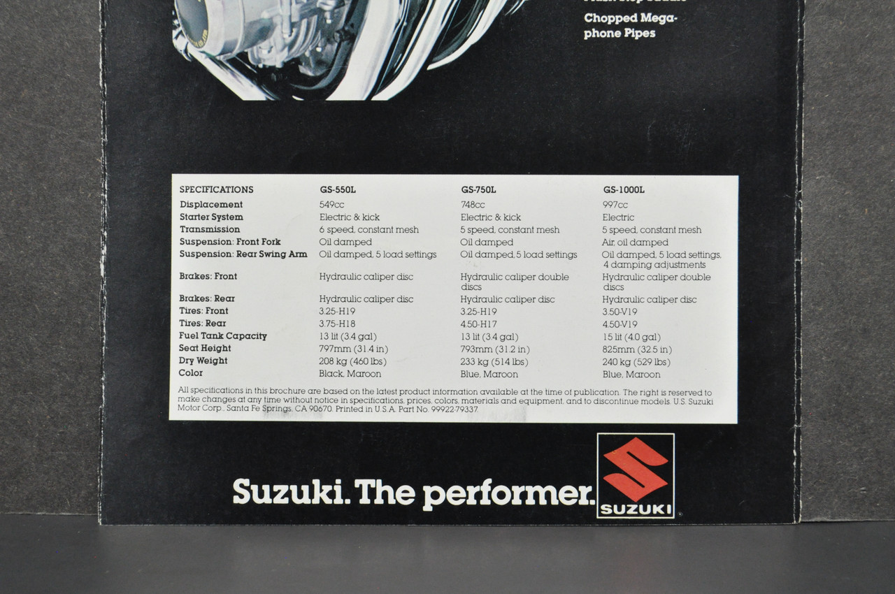 Vintage 1979 Suzuki GS550 L GS750 L GS1000 L Low Slingers Motorcycle Brochure