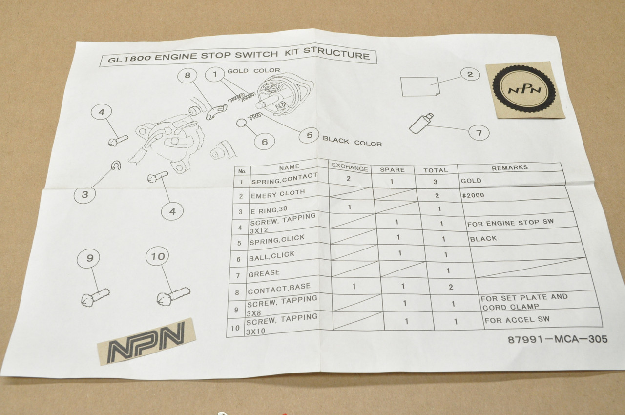 NEW OEM Honda GL1800 Gold Wing Engine Stop Switch Kit 35130-MCA-305