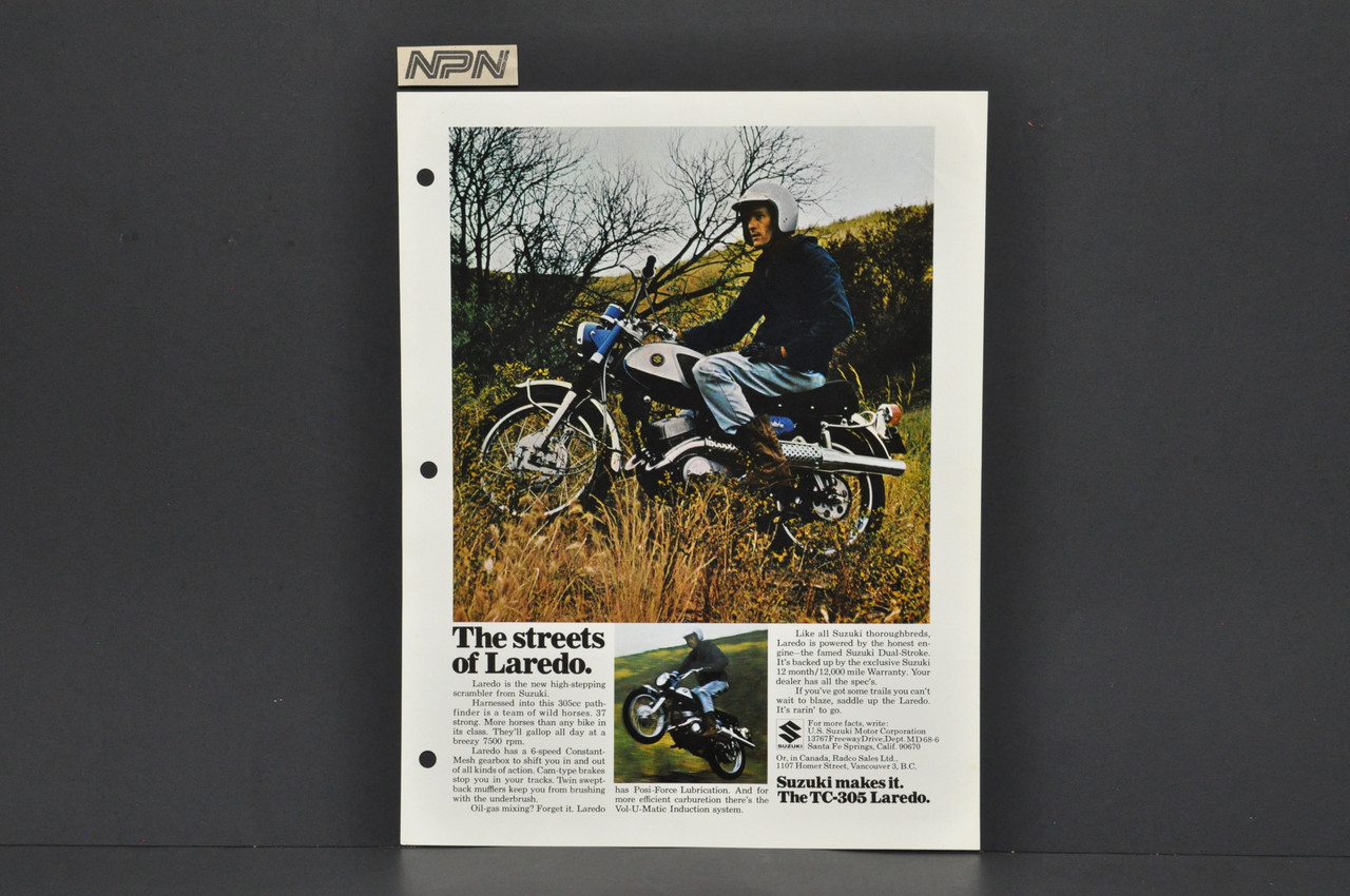 Vintage 1968 Suzuki TC305 Laredo Motorcycle Dealer Sales Brochure Advertisement