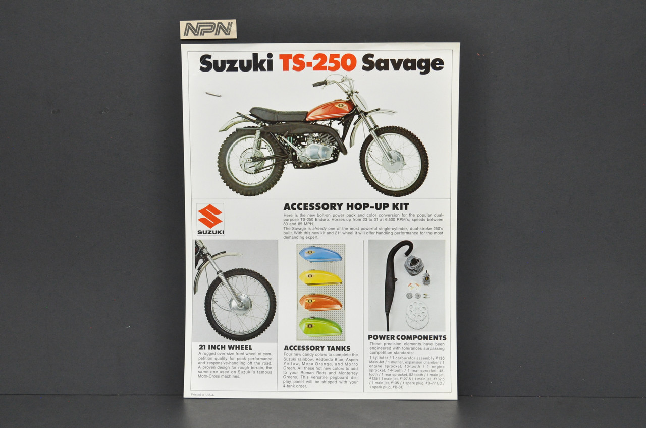 Vintage 1969-71 Suzuki TS250 Savage Motorcycle Accessory Brochure OEM Dealer