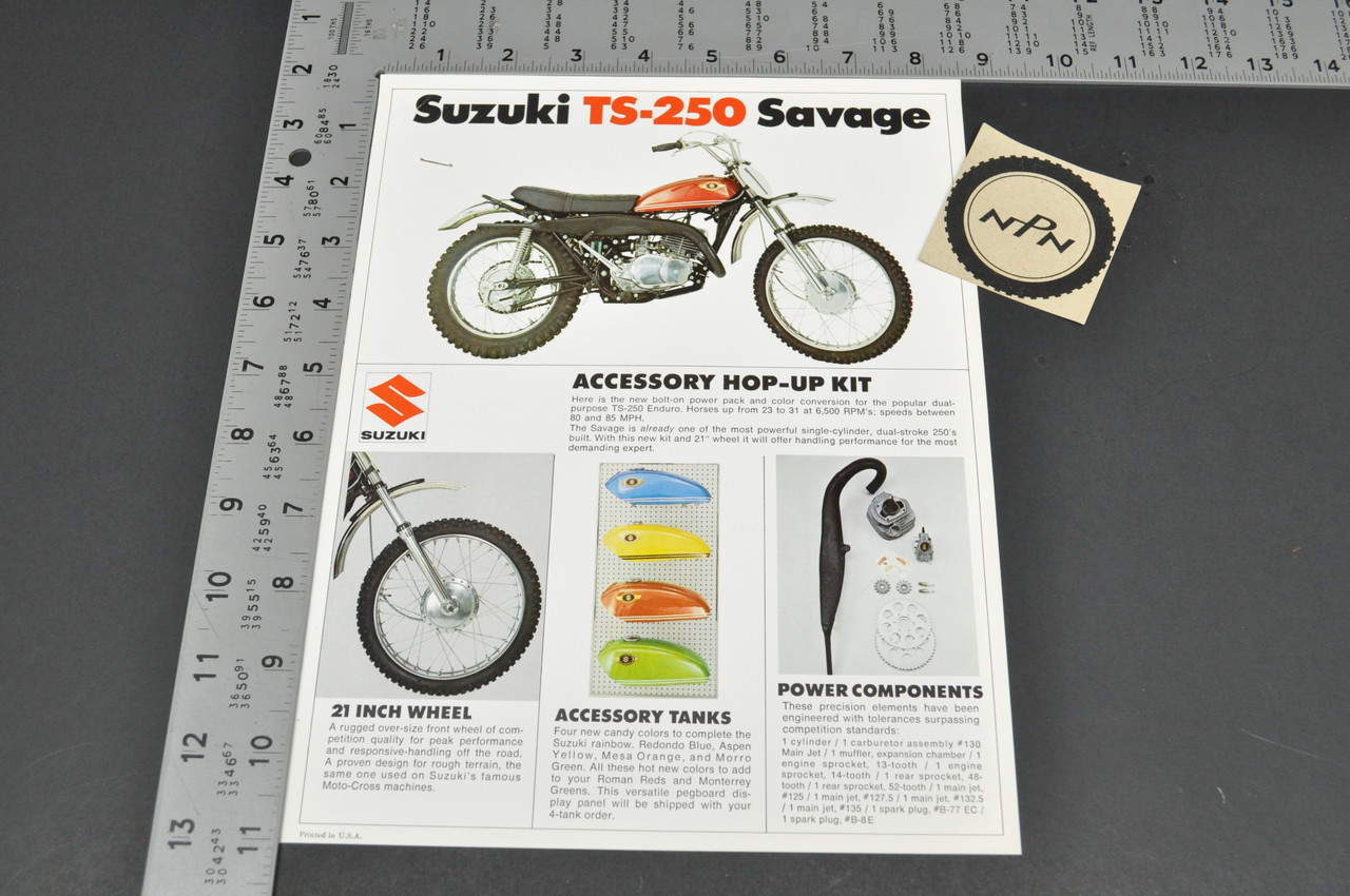Vintage 1969-71 Suzuki TS250 Savage Motorcycle Accessory Brochure OEM Dealer