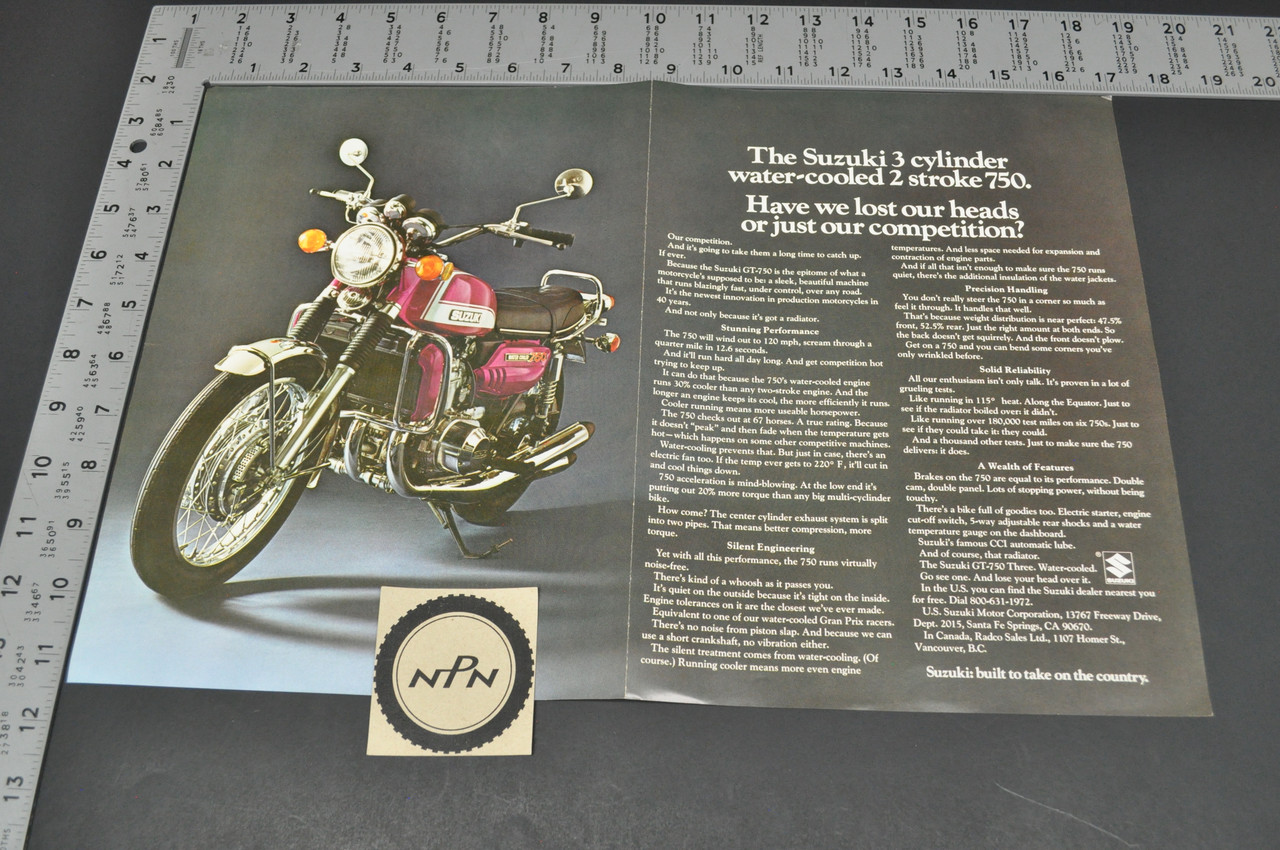 VTG NOS 1972 Suzuki GT750 Water Buffalo Motorcycle Brochure Dealer OEM Poster