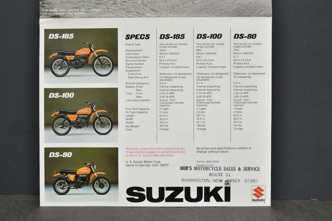 Vintage 1978 Suzuki DS185 DS100 DS80 Motorcycle Brochure Dealer Specs OEM