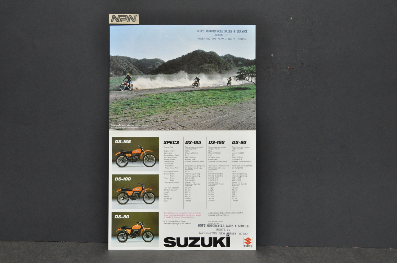 Vintage 1978 Suzuki DS185 DS100 DS80 Motorcycle Brochure Dealer Specs OEM