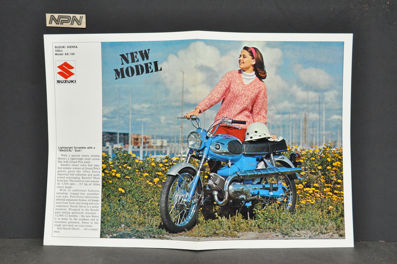 Vintage 1967 Suzuki AS100 Sierra Motorcycle Brochure Dealer Specs OEM