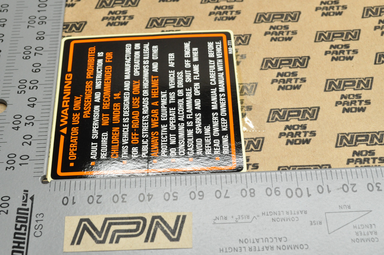 NOS Honda 1987 ATC250 SX Caution Warning Label Decal Sticker 87504-HA0-771
