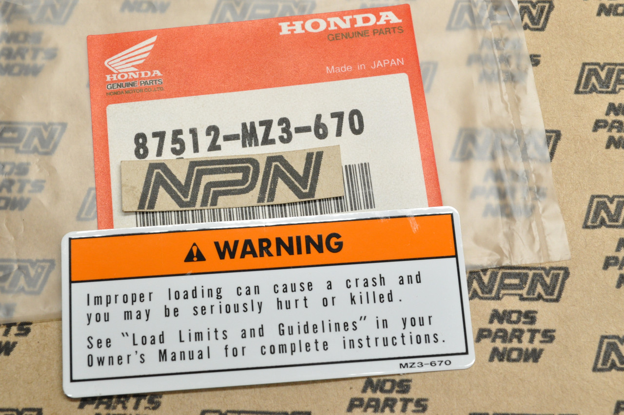 NOS Honda CB1000 CB250 CT70 GL1500 VF750 VT1100 Warning Label 87512-MZ3-670