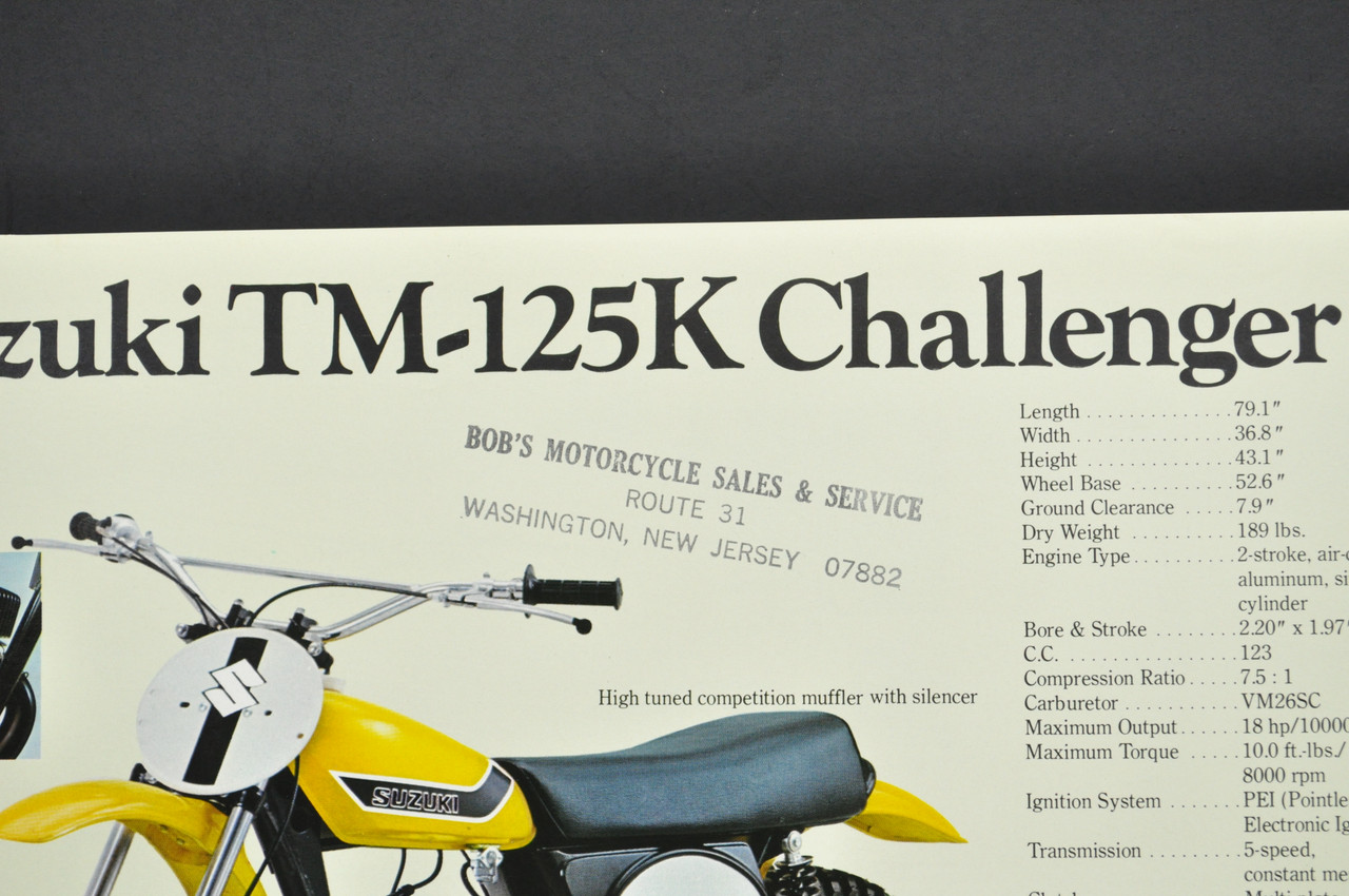 Vintage NOS 1973 Suzuki TS125 K Duster TM125 K Challenger Brochure Dealer Specs