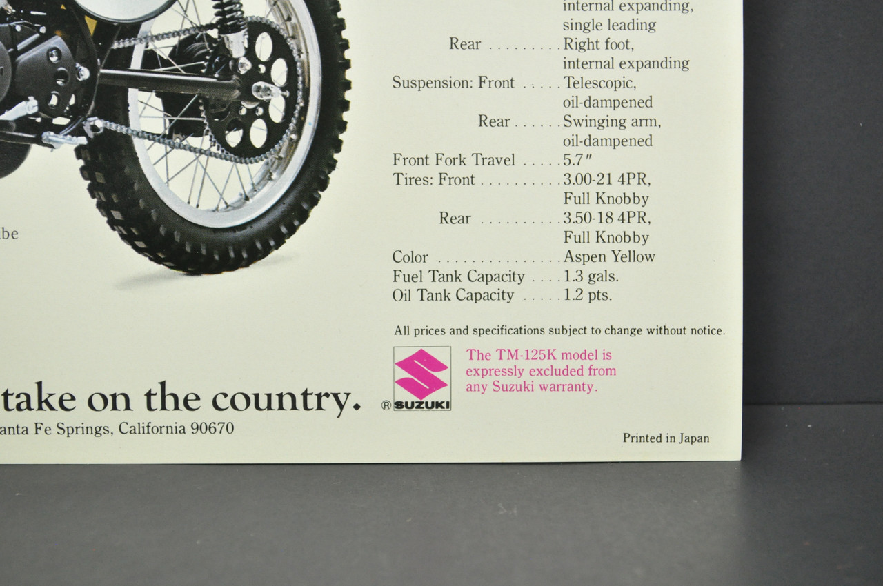 Vintage NOS 1973 Suzuki TS125 K Duster TM125 K Challenger Brochure Dealer Specs