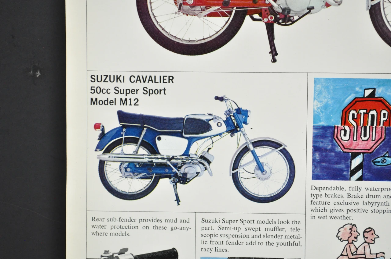 Vintage 1960s Suzuki K11 Challenger M12 Cavalier Brochure Dealer Specs Poster