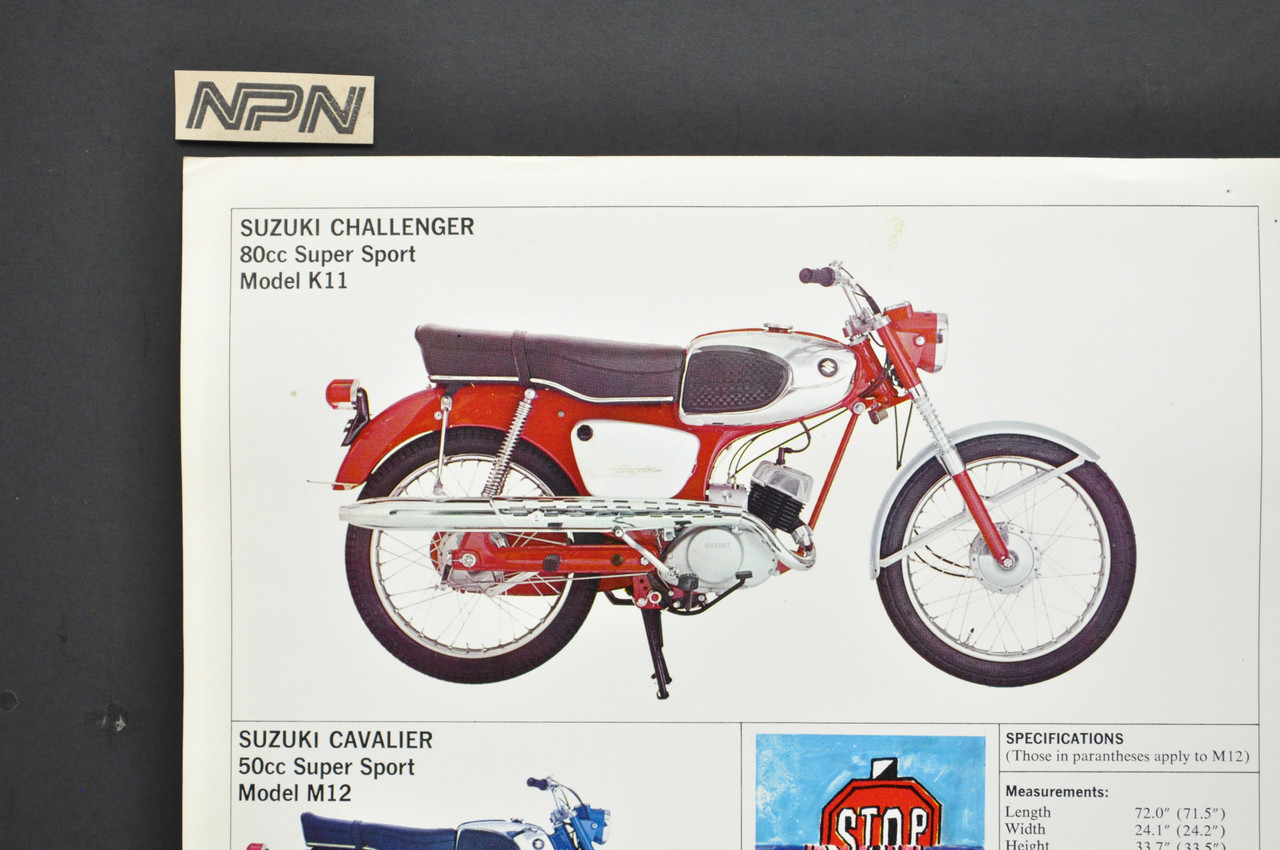 Vintage 1960s Suzuki K11 Challenger M12 Cavalier Brochure Dealer Specs Poster