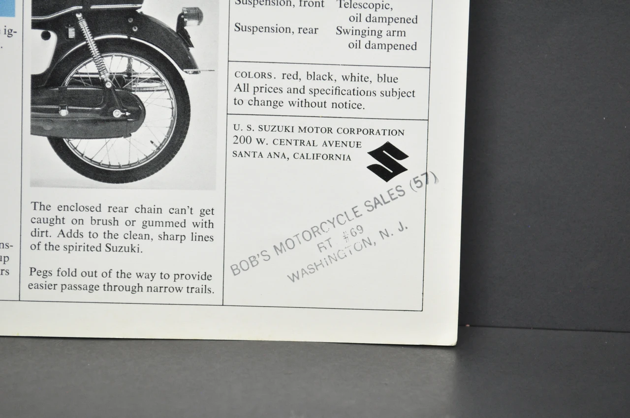 Vintage 1960s Suzuki K11 Challenger M12 Cavalier Brochure Dealer Specs Poster