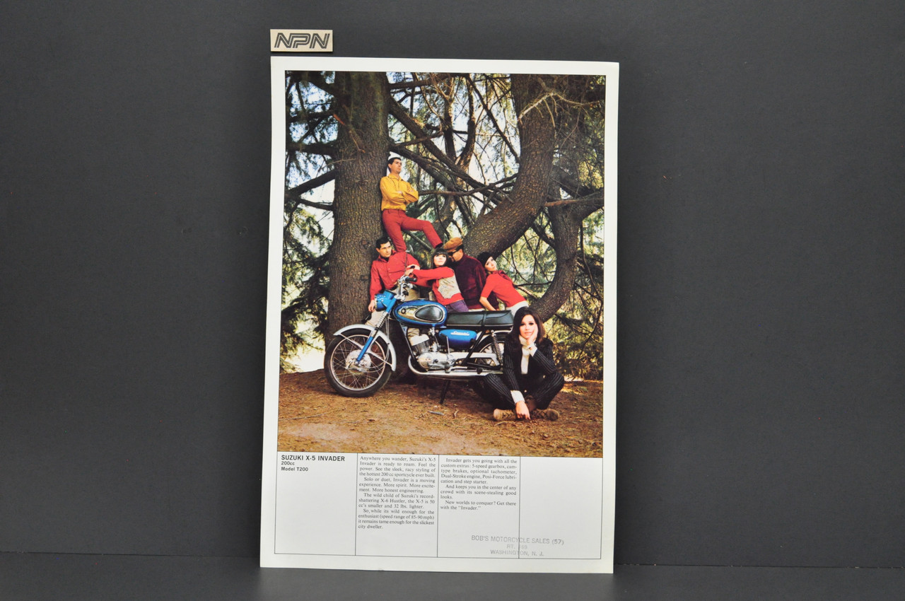 Vintage 1960s Suzuki X5 Invader T200 Motorcycle Brochure Dealer Specs OEM