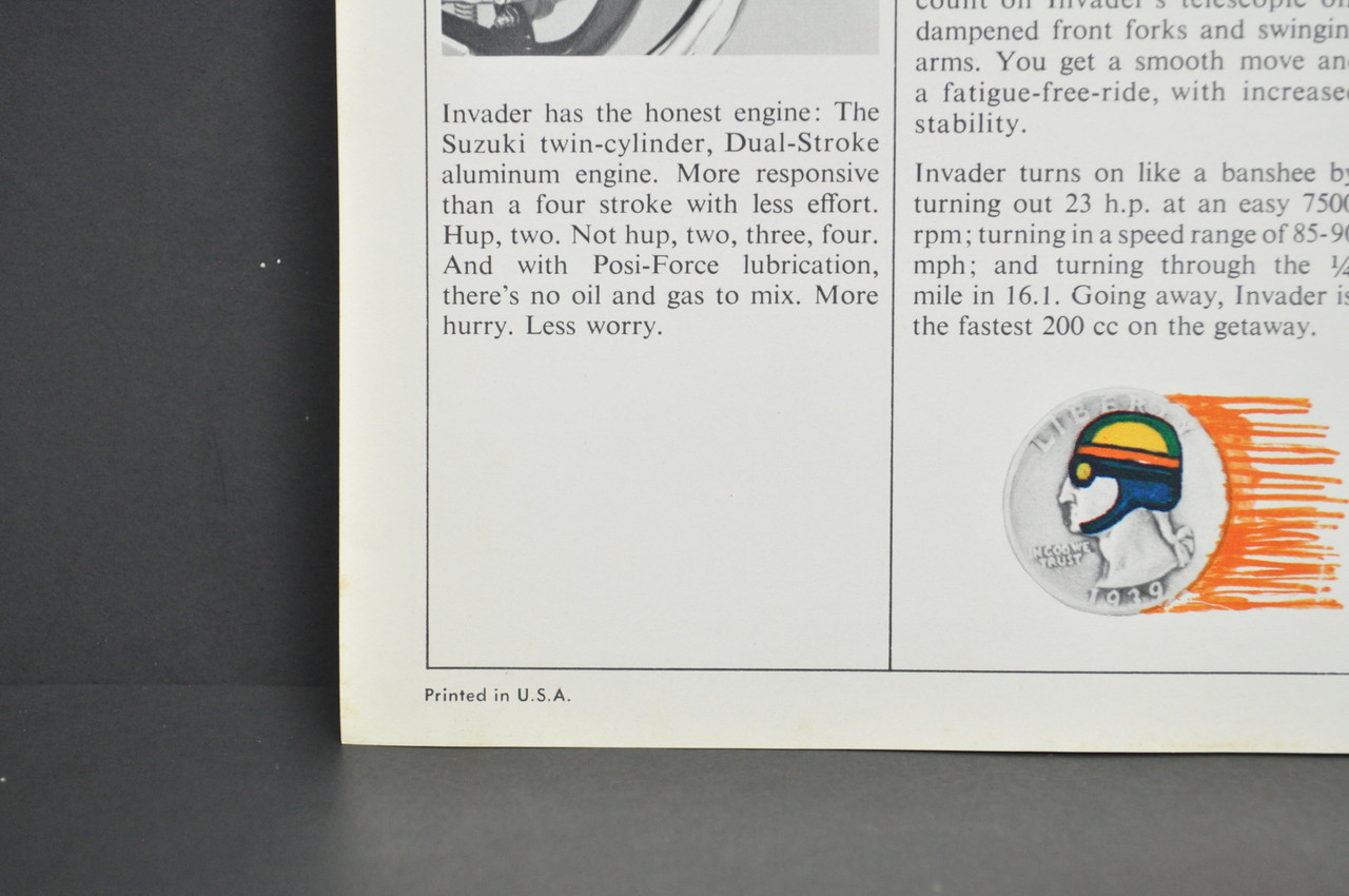 Vintage 1960s Suzuki X5 Invader T200 Motorcycle Brochure Dealer Specs OEM