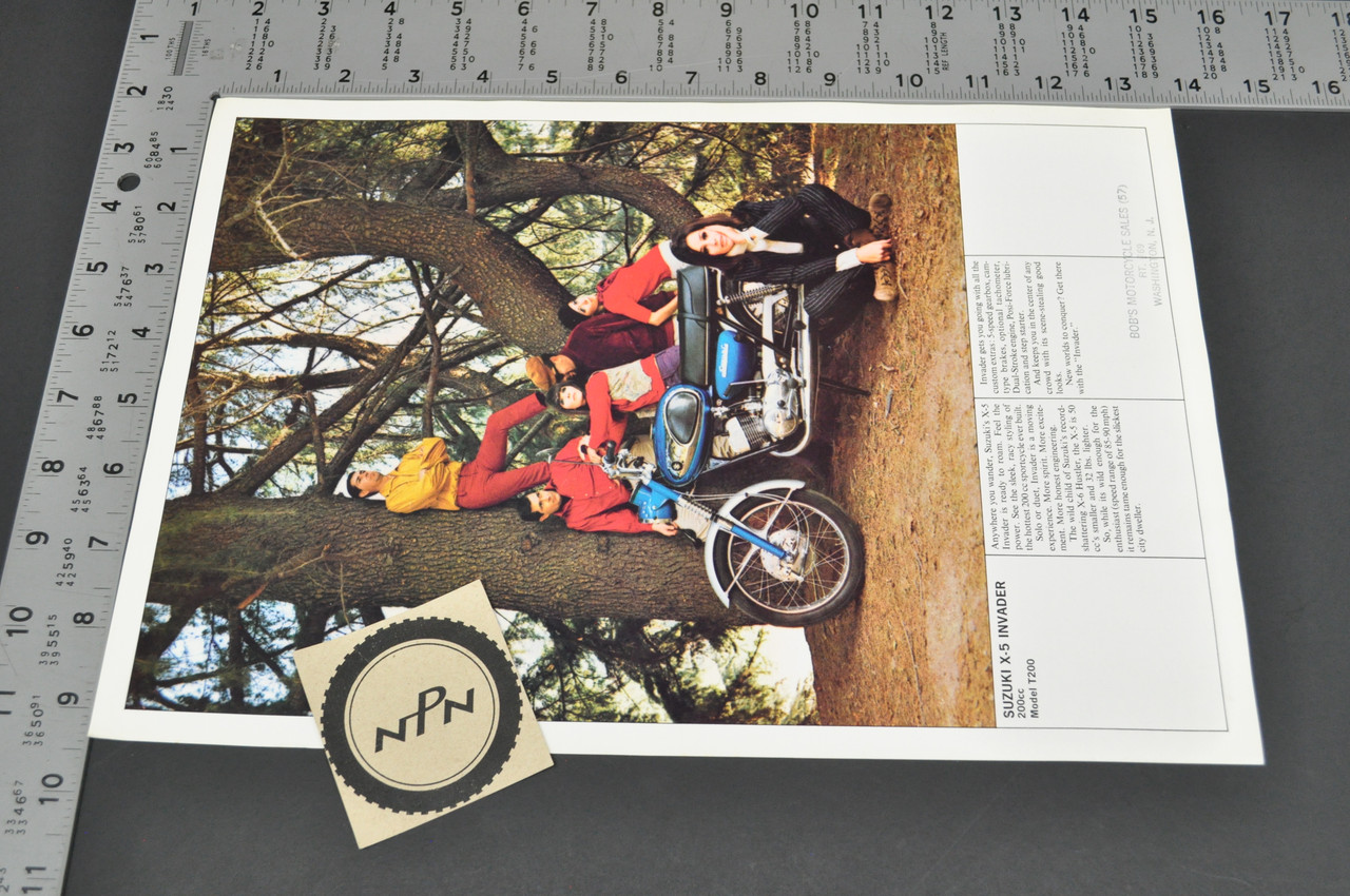 Vintage 1960s Suzuki X5 Invader T200 Motorcycle Brochure Dealer Specs OEM