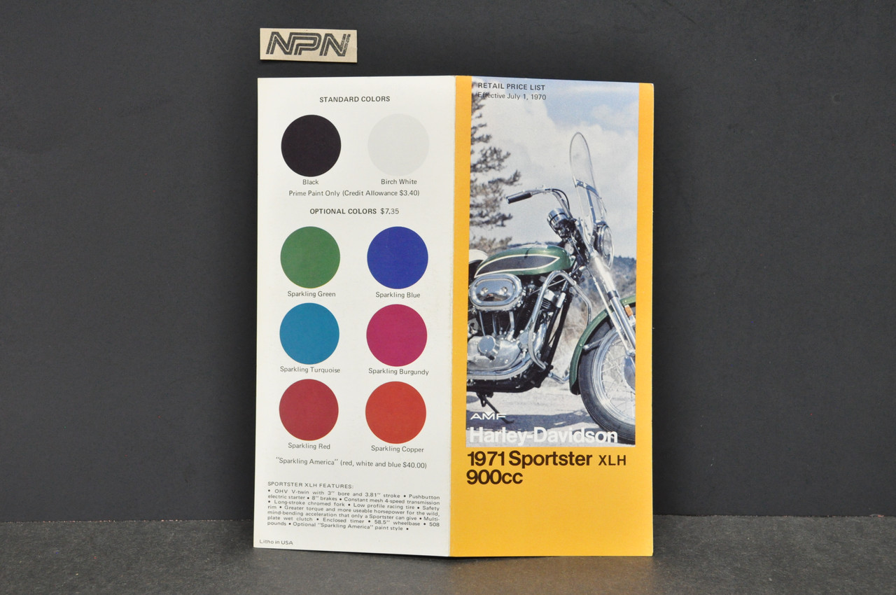 Vintage 1971 Harley Davidson Sportster XLH Retail Price List Brochure July 1970