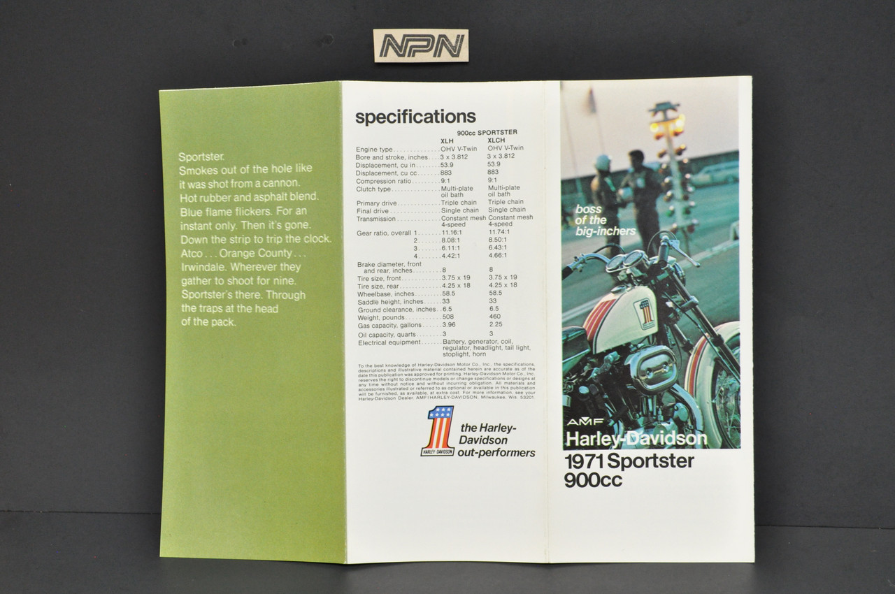 Vintage NOS 1971 Harley Davidson Sportster XLH XLCH Brochure Dealer Specs OEM