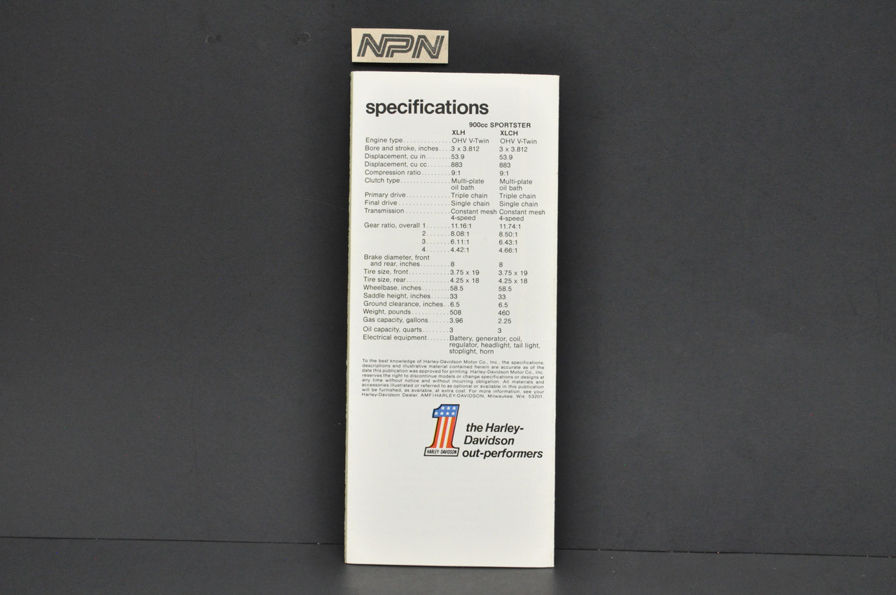 Vintage NOS 1971 Harley Davidson Sportster XLH XLCH Brochure Dealer Specs OEM