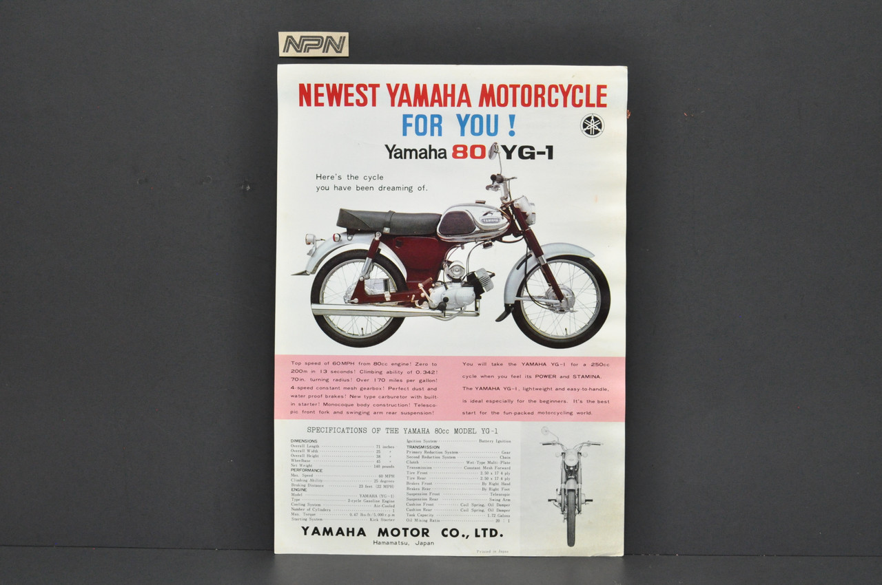 Vintage NOS 1963 Yamaha YDT1 250 YG1 80 Motorcycle Brochure Dealer OEM Specs