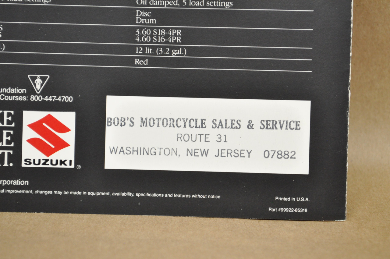 VTG 1985 Suzuki GS300 L GS450 L GS450 GA Brochure OEM Dealer Stamp Specs