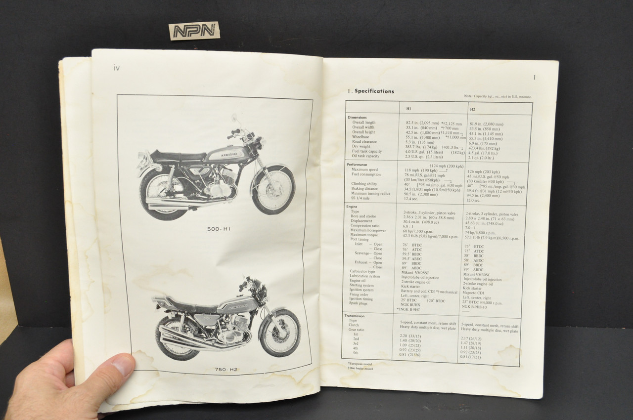 Vintage 1971 Kawasaki H1 H2 500 H Series Shop Service Manual OEM Motorcycle