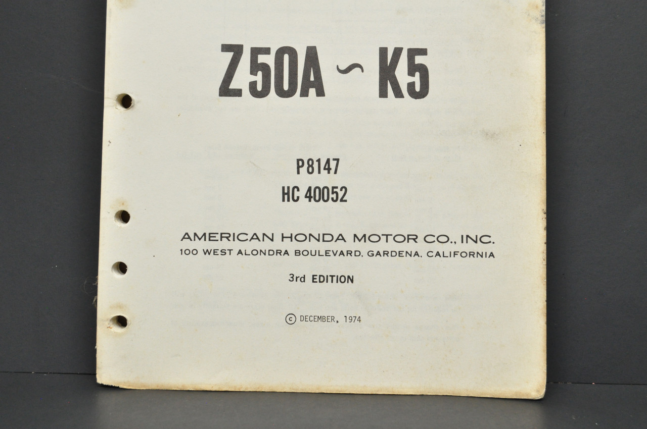Vintage 1968-74 Honda Z50 K0-K5 Parts Catalog Book Diagram Manual 3rd Edition