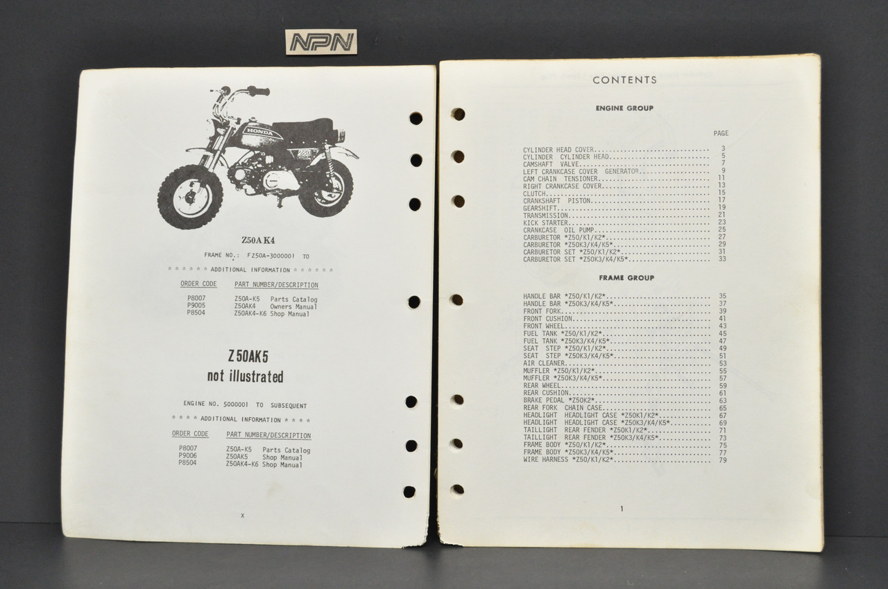 Vintage 1968-74 Honda Z50 K0-K5 Parts Catalog Book Diagram Manual 3rd Edition