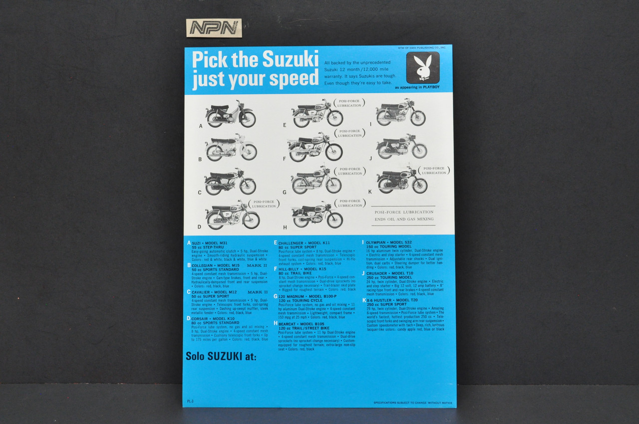 VTG NOS 1966 Suzuki Motorcycle Brochure Playboy T20 Hustler Make a Splash PL-3