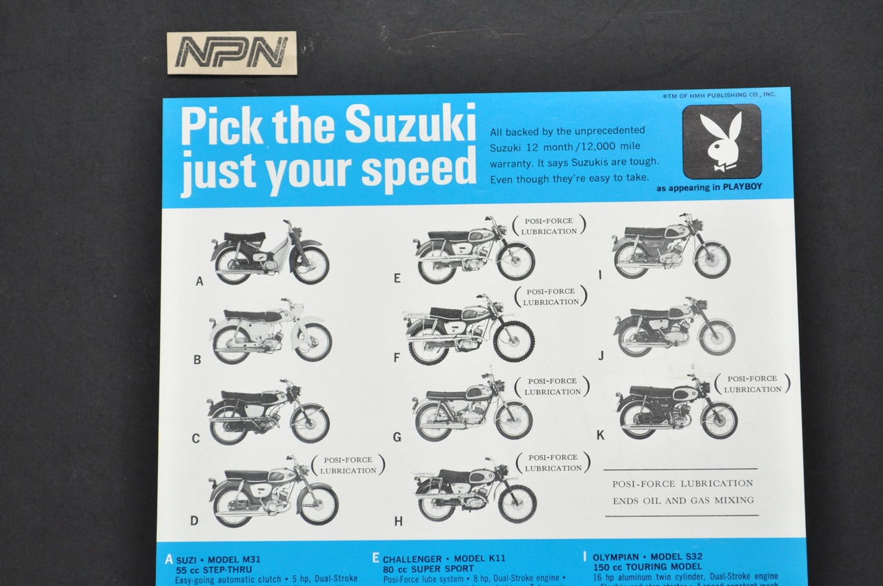 VTG NOS 1966 Suzuki Motorcycle Brochure Playboy T20 Hustler Make a Splash PL-3