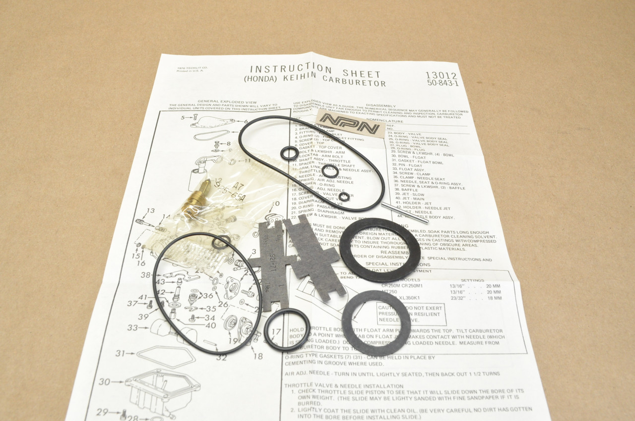 NOS Honda CR250 M Techlit Carburetor Needle Gasket O-Ring Rebuild Kit 13012