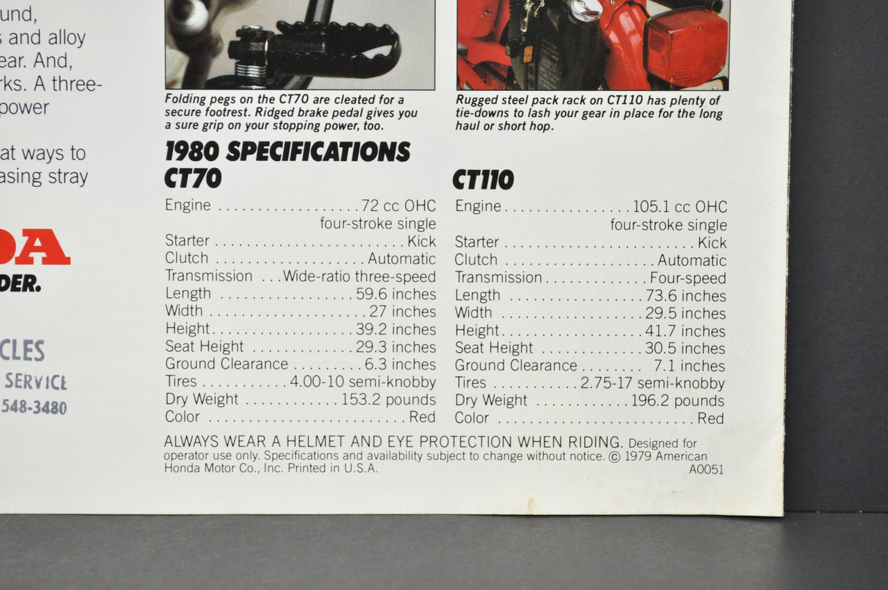 Vintage NOS 1980 Honda CT110 Trail 110 CT70 Trail 70 Brochure Illinois Stamp OEM