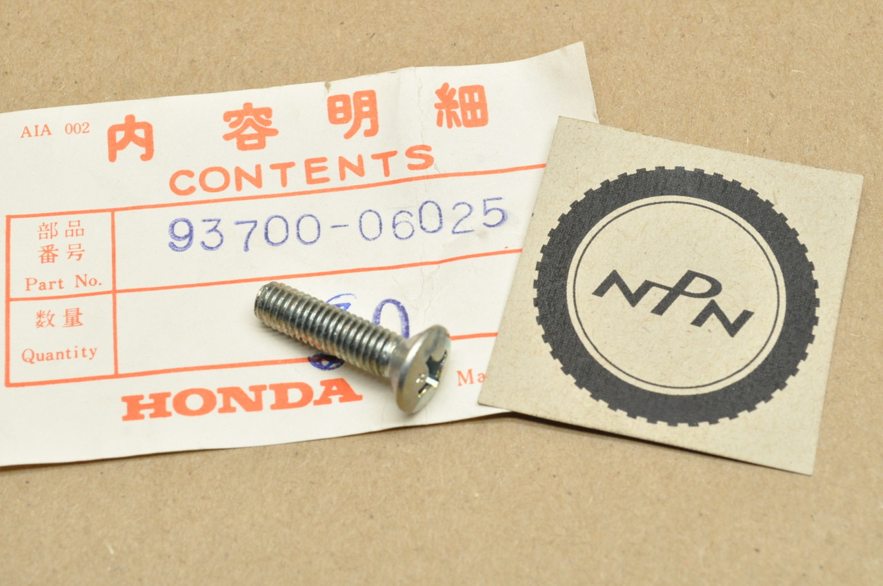 NOS Honda CB1000 CB450 CB500 CB72 CB750 CB77 CB900  CL450 CT125 XL70 XL75 Oval Screw 6 x 25 mm 93700-06025