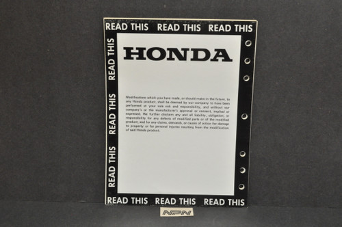 NOS Honda 1986 Honda VF1100 C V65 Magna Set Up Assembly Instruction Manual