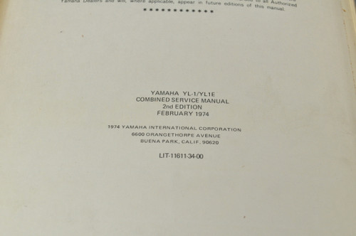 Vintage 1966 Yamaha YL1 1967 YL1E Shop Service Manual