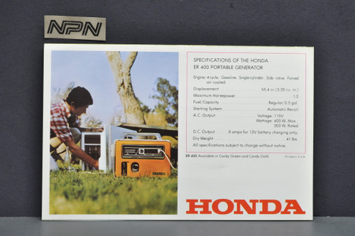 Vintage NOS 1971 Honda ER400 Portable Generator Brochure 