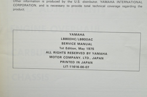 Vintage 1976 Yamaha LB80 IIHC LB80 IIAC Shop Service Manual