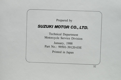 Vintage 1988 Suzuki VS1400 GLJ Intruder Motorcycle Service SUPPLEMENT Manual