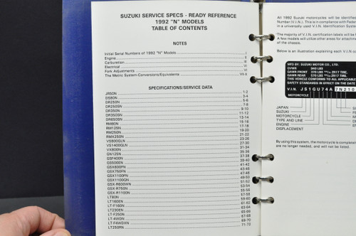 Vintage OEM 1992 Suzuki N Model Motorcycle ATV Service Spec Manual 99923-03921