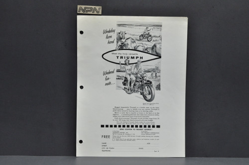 Vintage 1950s Triumph Speed Twin 5T Motorcycle Print Ad Slick Advertisement