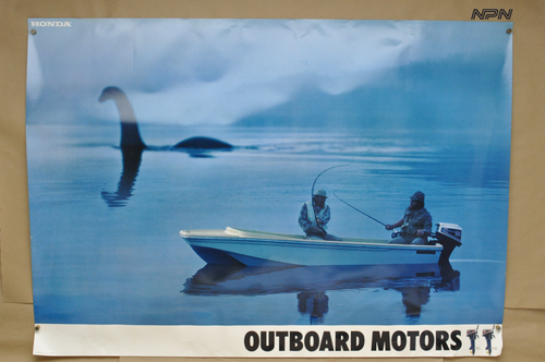 Vintage Honda BF75 BF100 Type L Outboard Motors Dealer Poster Loch Ness Monster