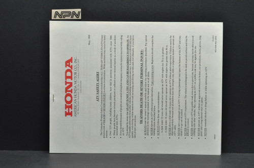 Vtg NOS 1989 Honda FourTrax TRX250 R ATV Dealer Sales Spec Brochure + Alert 